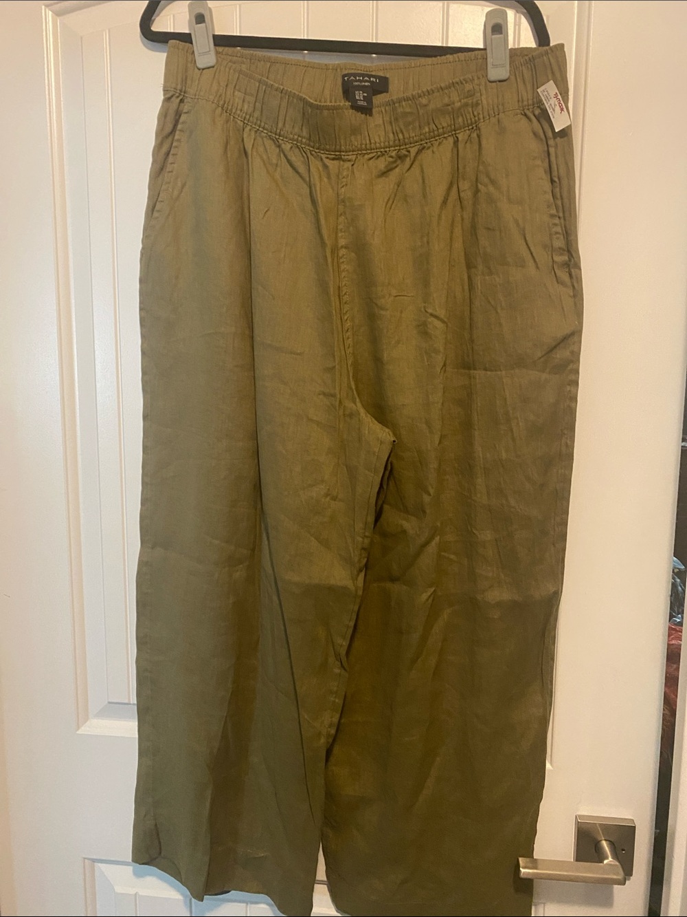 TAHARI Olive Green Wide-Leg Pull-On Chinos